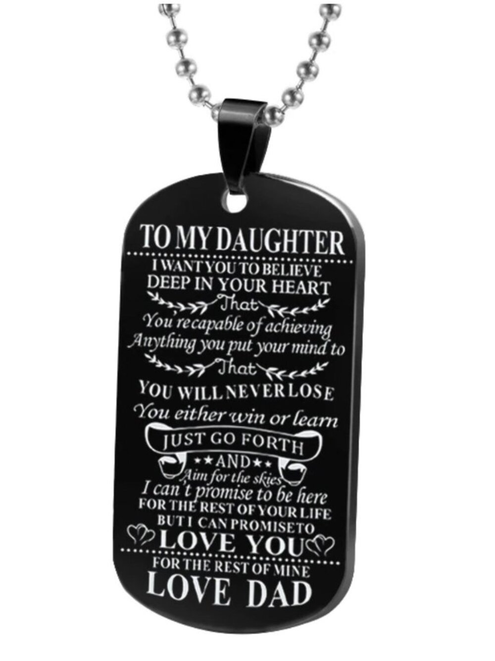 To My Daughter From Dad Appreciation Black Engraved Dog Tag Necklace